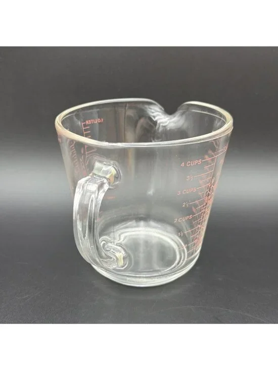 Vintage Pyrex Clear Glass 1 Quart Measuring Cup 532 D Handle Red Lettering - Picture 2 of 12